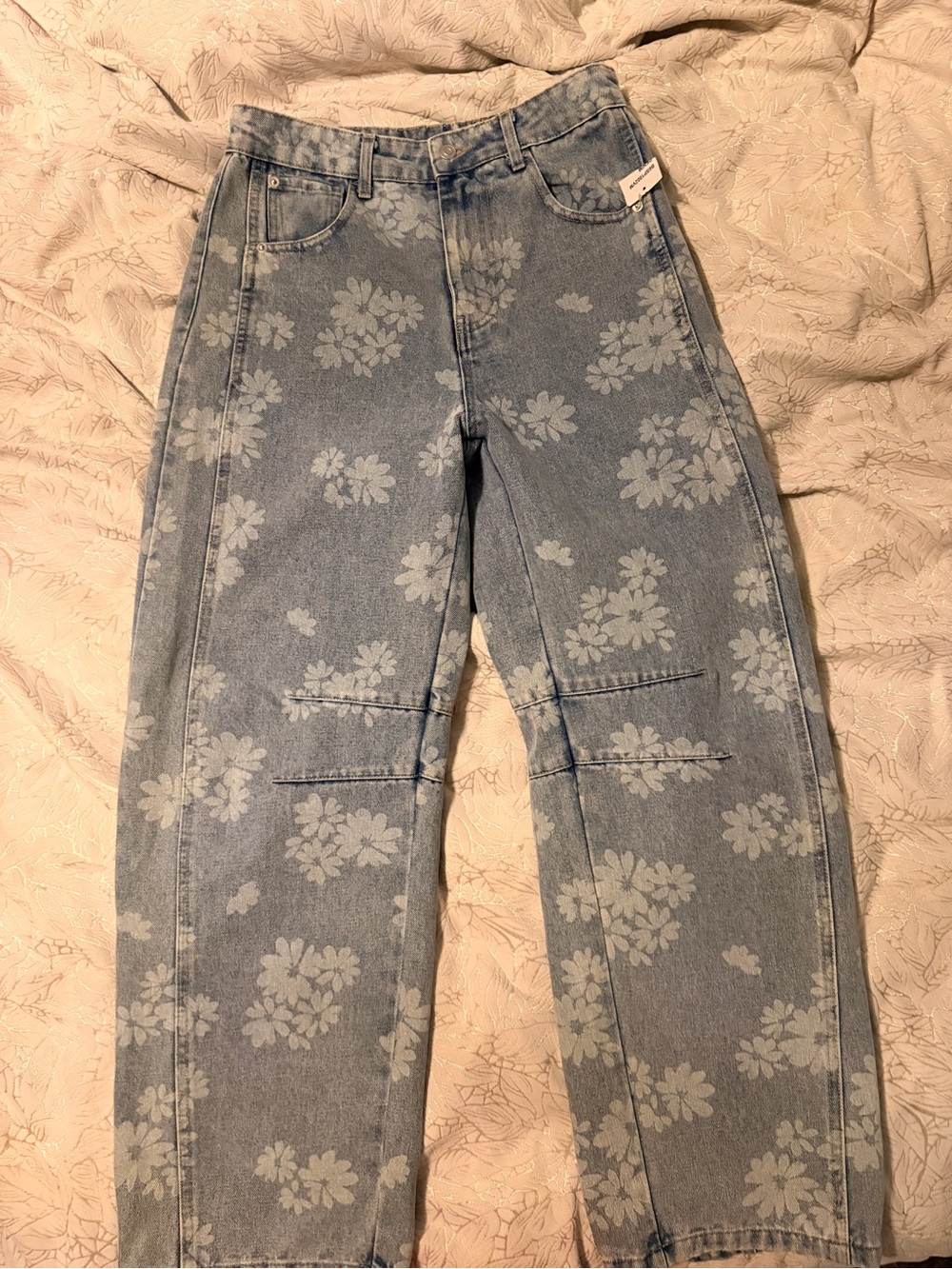 Blu Pepper Light Blue Floral Straight Leg Jeans